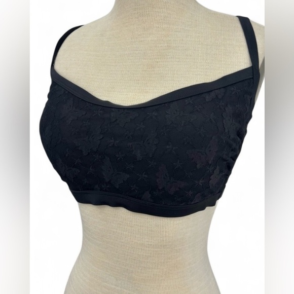 Wild Fable Black Bralette Swim Top Floral & Butterfly Design Adjustable Straps - Picture 2 of 4